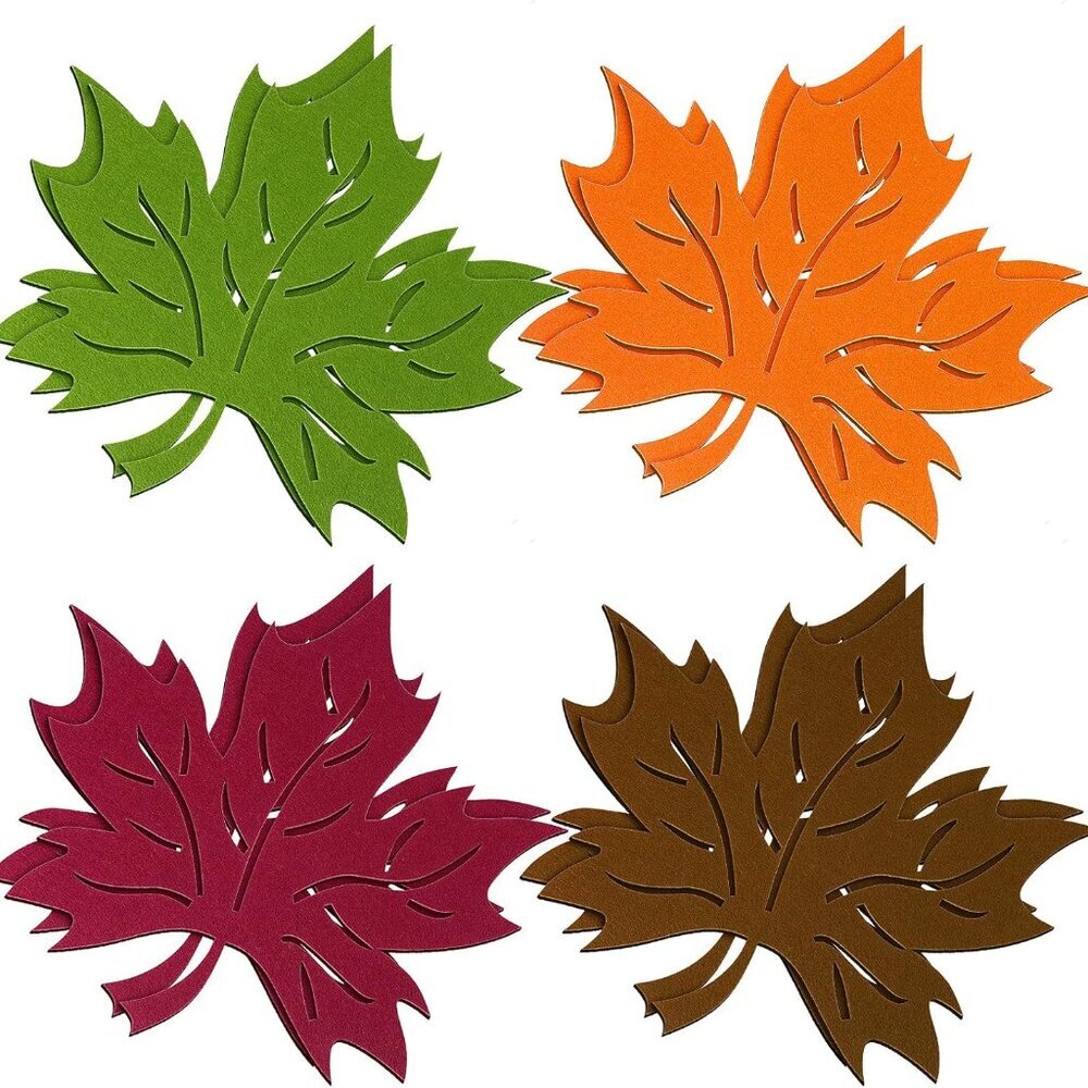 8 Pcs Fall Maple Leaf Placemats Autumn Harvest Maple Leaf Shaped Placemats Felt